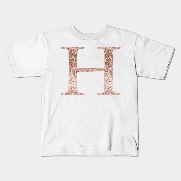 H rose gold glitter monogram letter Kids T-Shirt by RoseAesthetic